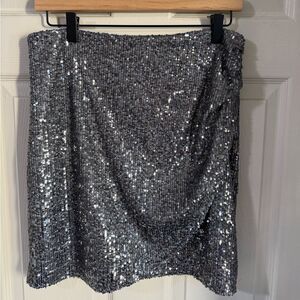 LOFT Silver Sequin Mini Skirt Cocktail Style